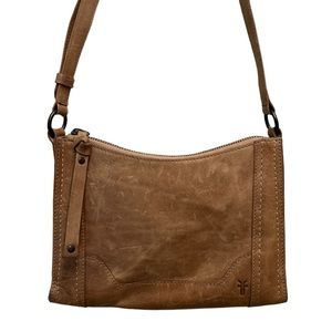 Frye Melissa Crossbody Genuine Leather Distressed Tan Natural Leather See Scuffs